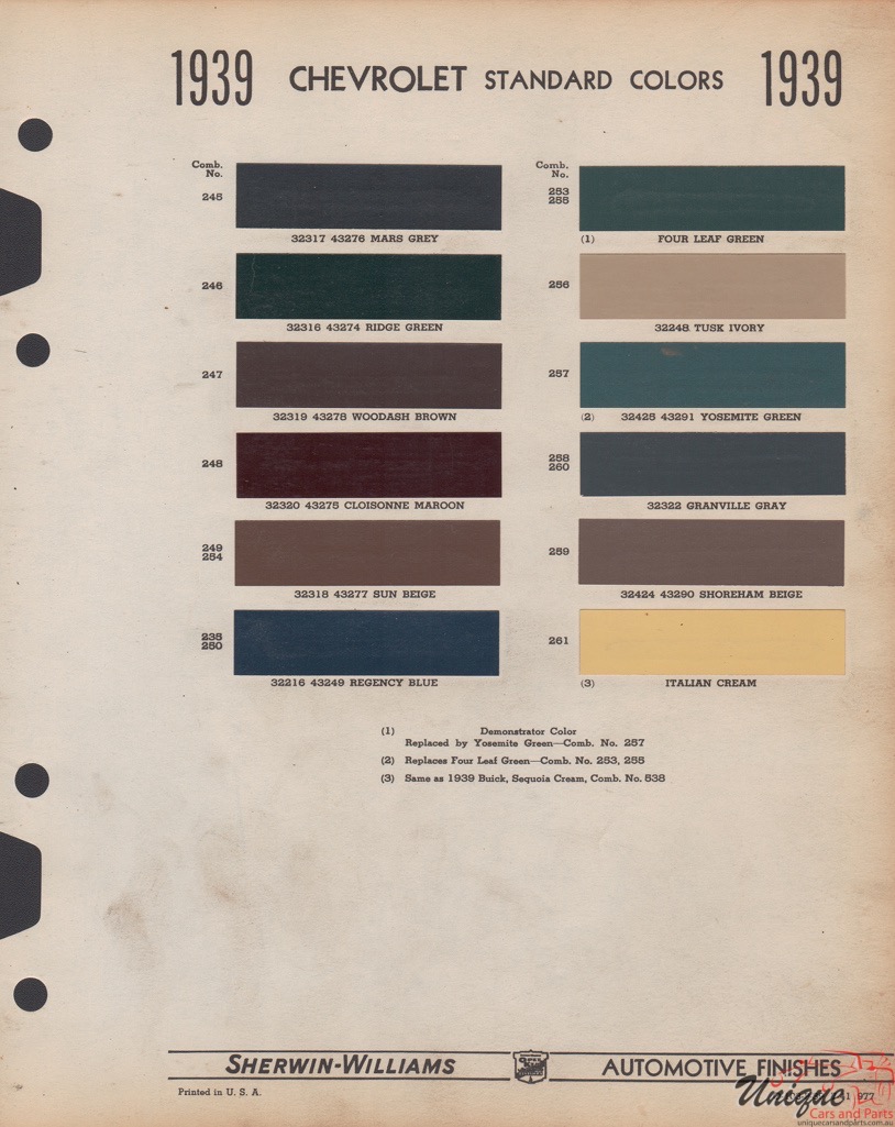 1939 Chev Paint Charts Williams 1